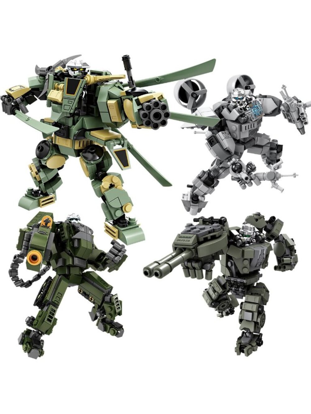 Transforming Mech Robot Building Blocks Set - 4 Action Figures with Weapons